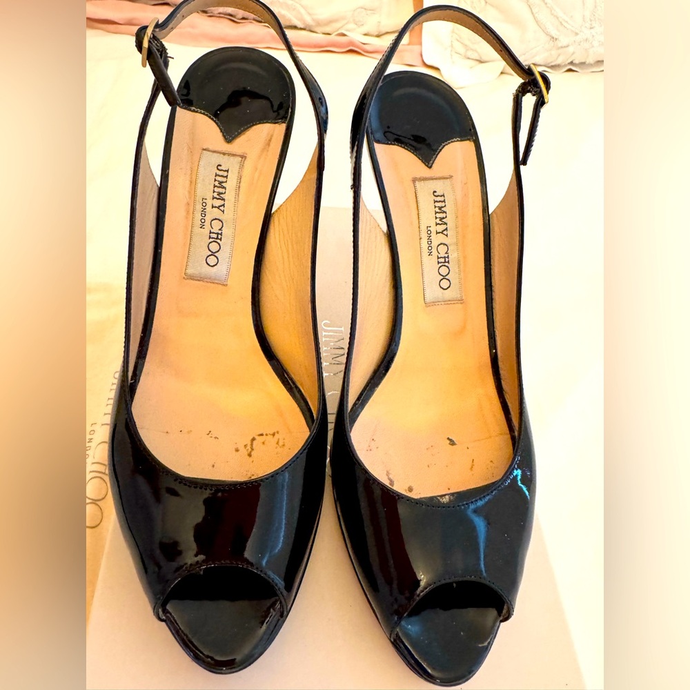 Jimmy Choo black patent 4 inch heels